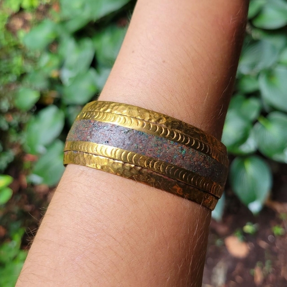 Jewelry - *RARE* Vintage Designer Celia / Andrea Harms Hammered Brass Cuff Bracelet